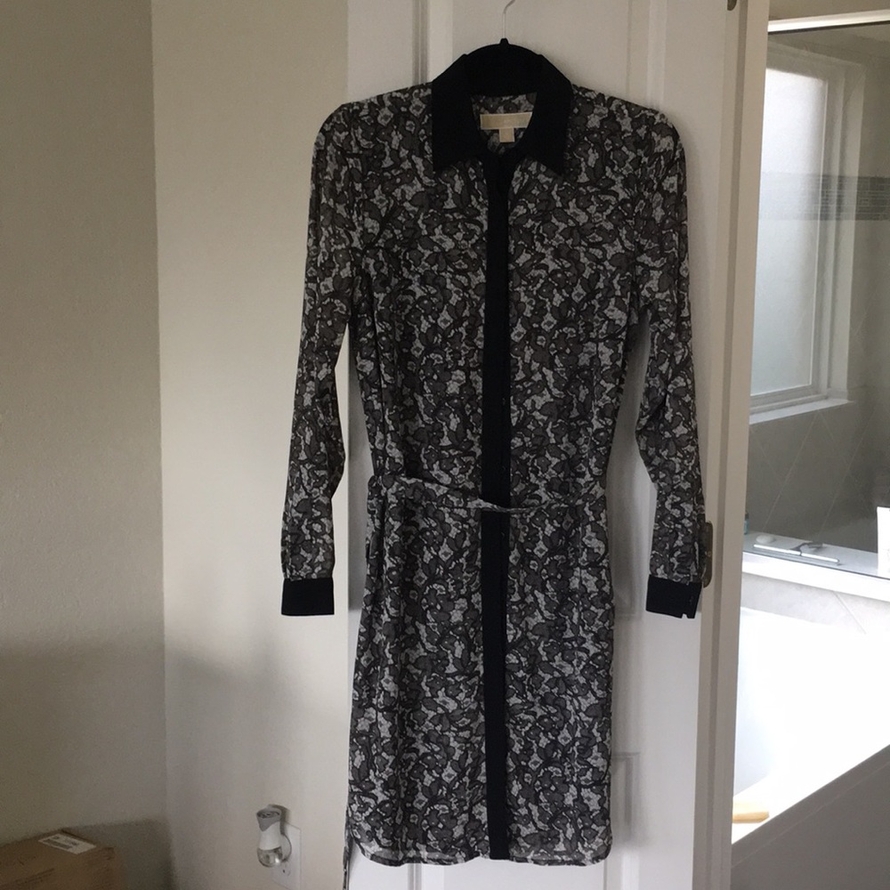 Black lace patterned Michael Kors shirt dress.